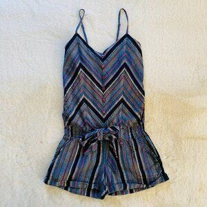 Billabong Blue Striped Romper Tank Junior's Size Small Beach Cover Up V-Neck